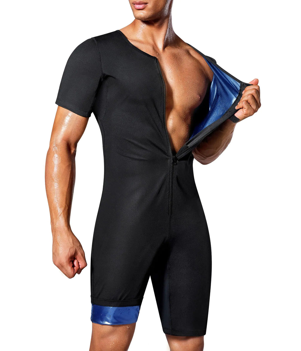 Junlan Sauna Suit for Men Full Body Waist Trainer Sauna Shirt for Working Out(BlueX-Large)