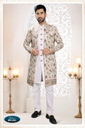 Men's white silk 3-piece kurta set with all-over thread and sequence embroidery