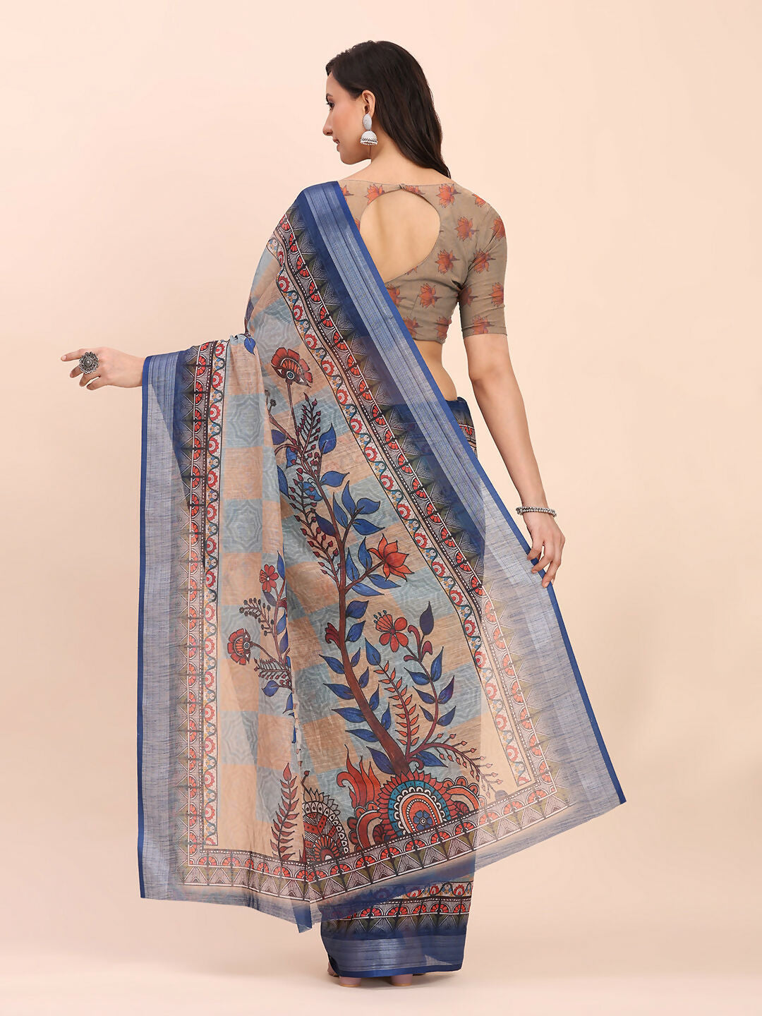Cream Linen Cotton Saree with Matching Blouse Piece