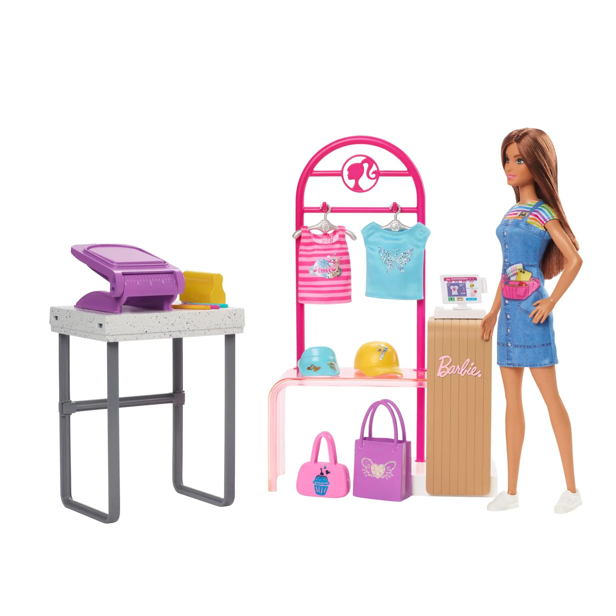 Barbie Doll & Accessories Make & Sell Boutique Playset with Display Rack Create Foil Designs
