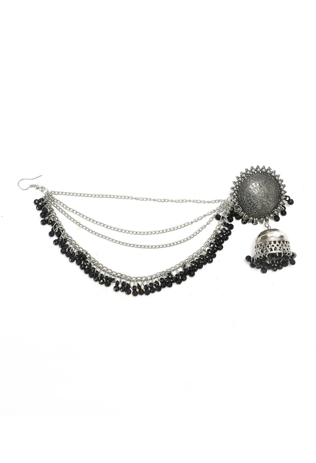 Bahubali Black Beaded Earrings Set with Matching Tikka