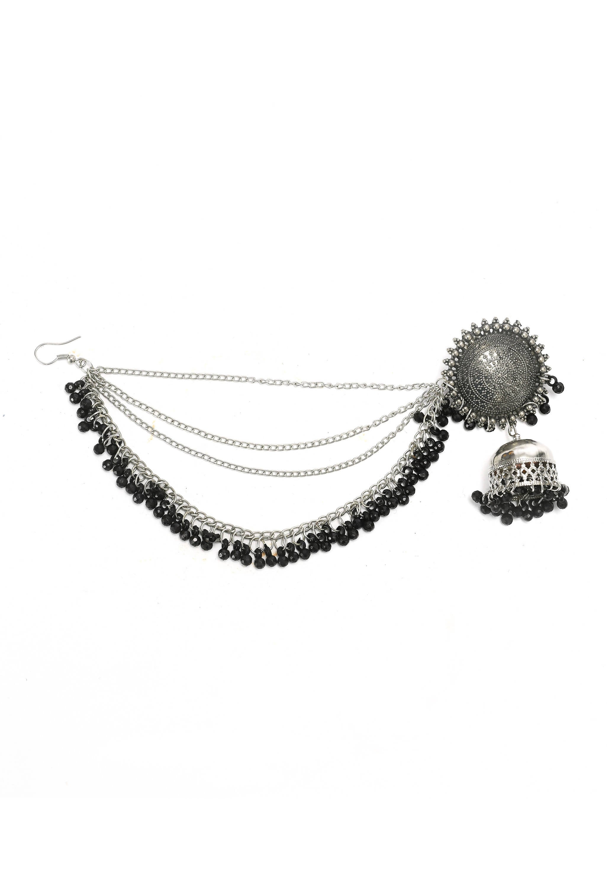 Bahubali Black Beaded Earrings Set with Matching Tikka