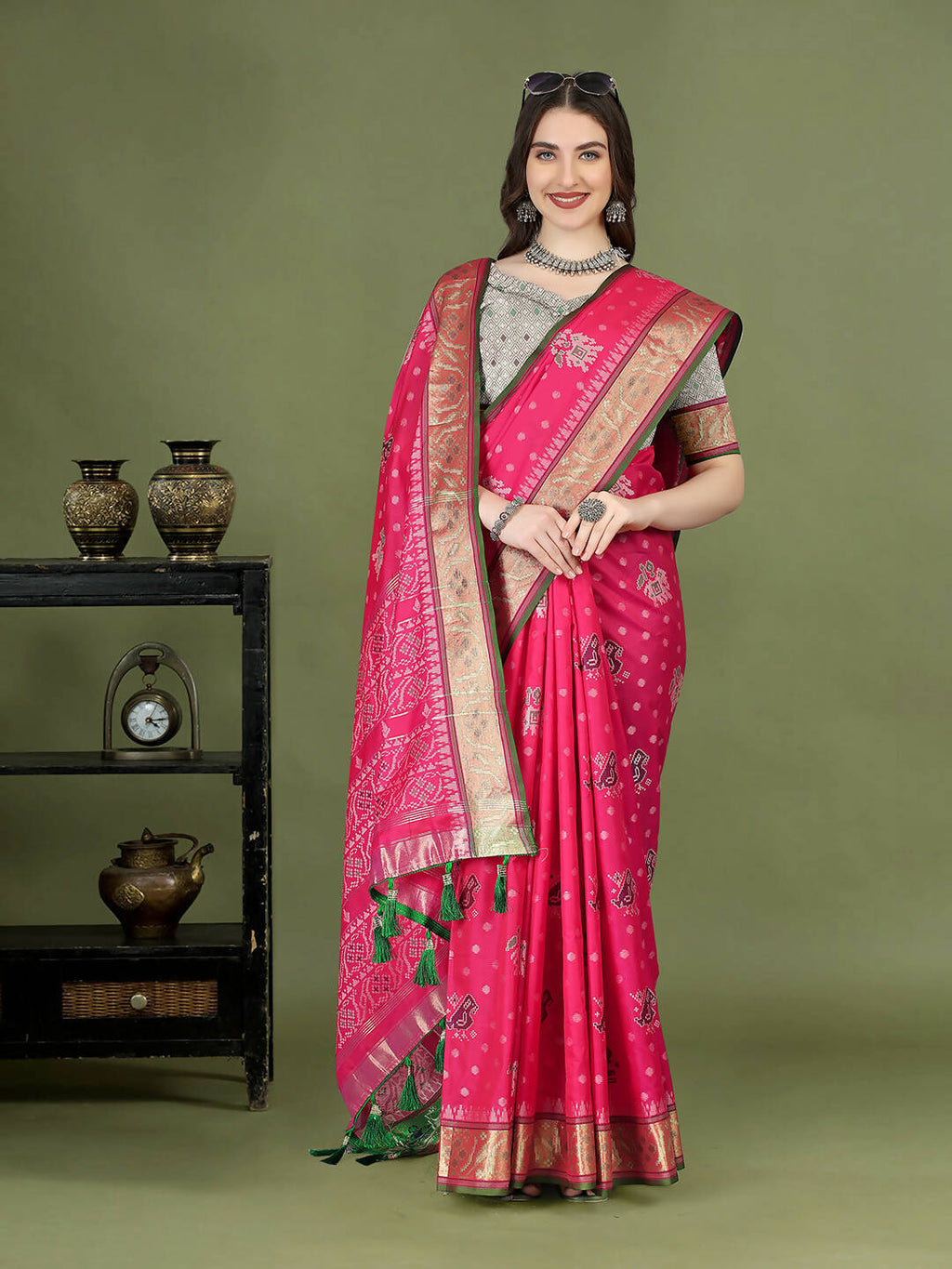 Pink Patola Silk Saree with Zari Meenakari Woven Design