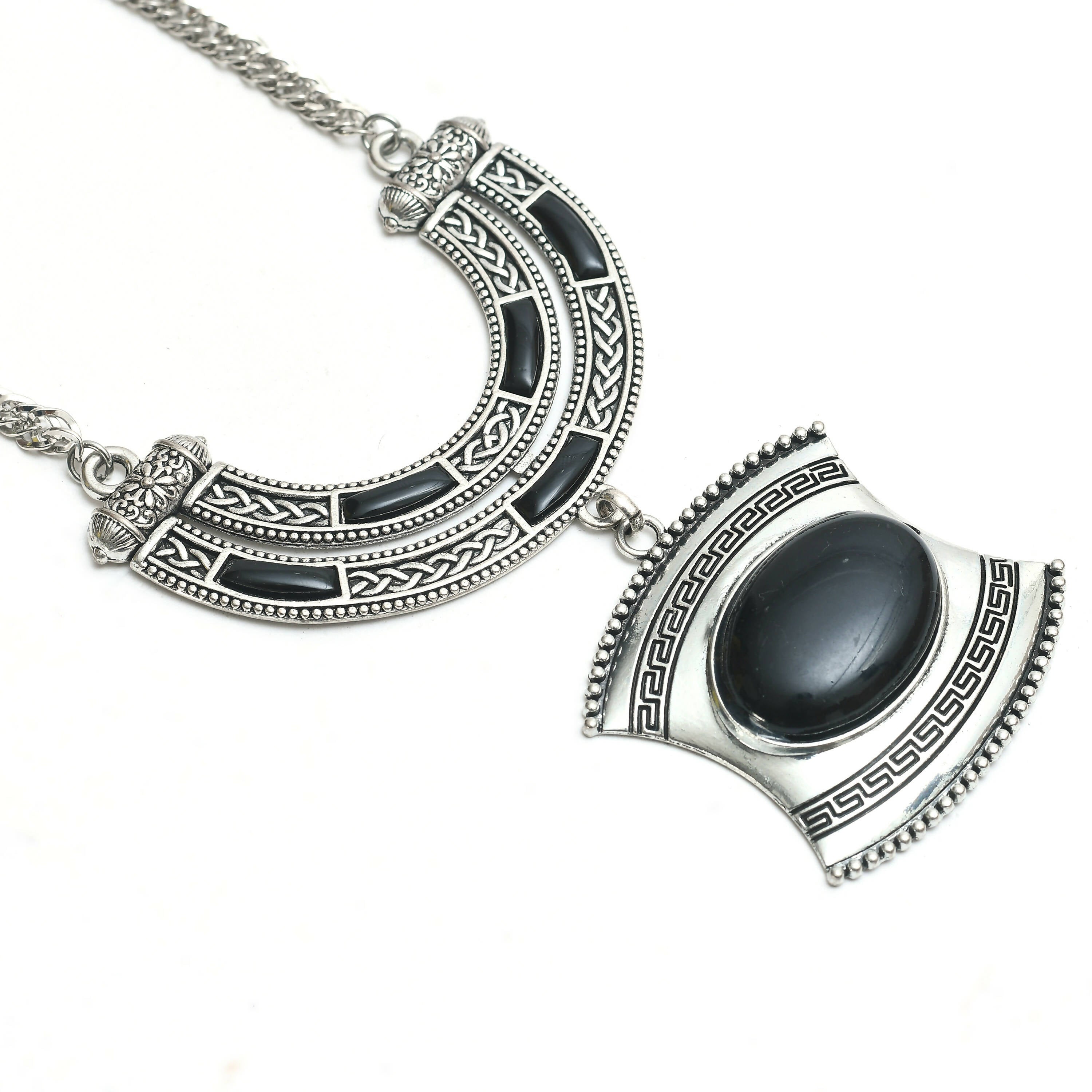 Oxidised Silver-Plated Stone Work Long Necklace for Women