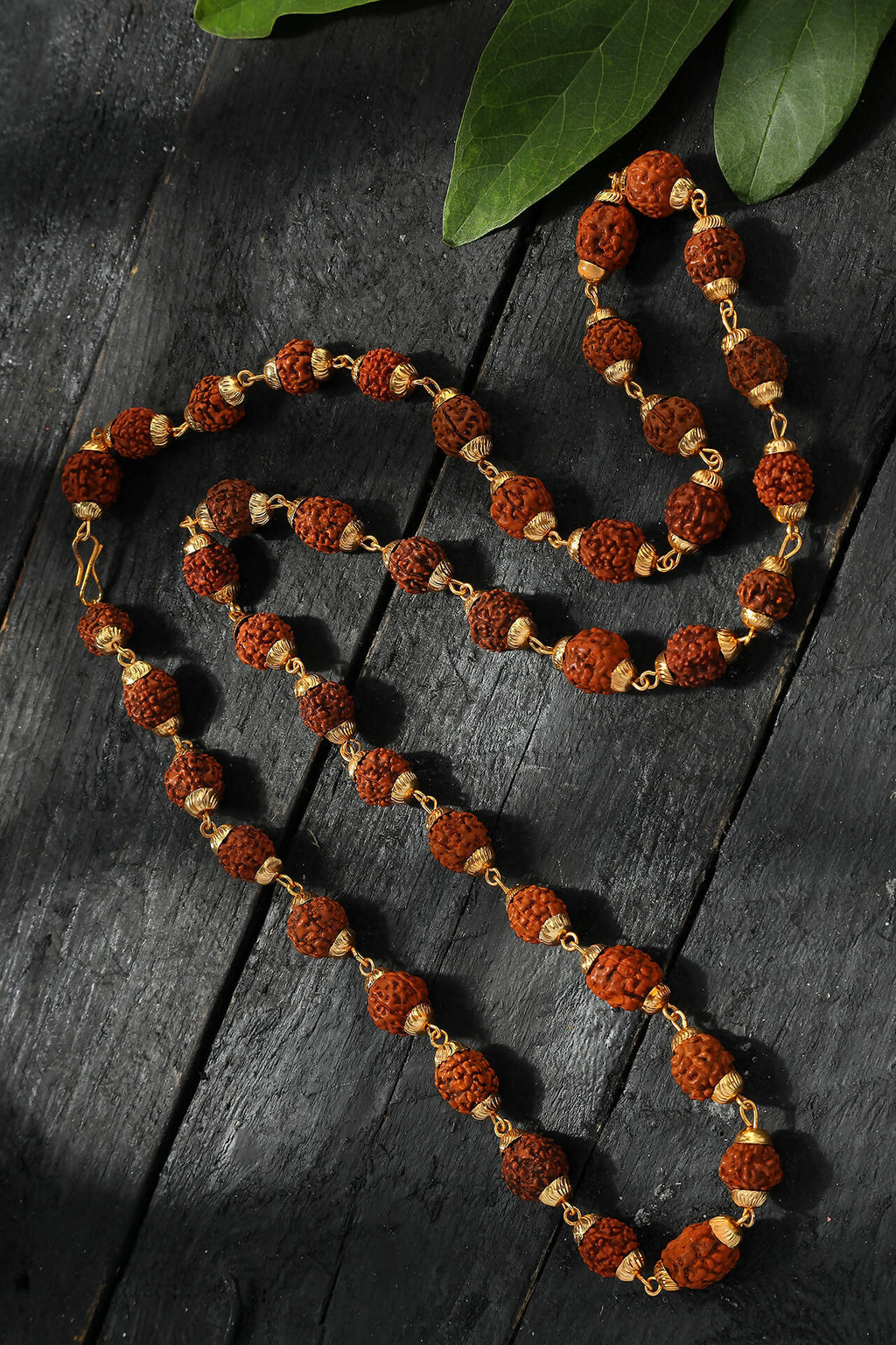 Joharkamal Gold-Polished long Rudraksha mala necklace in a traditional temple jewelry style