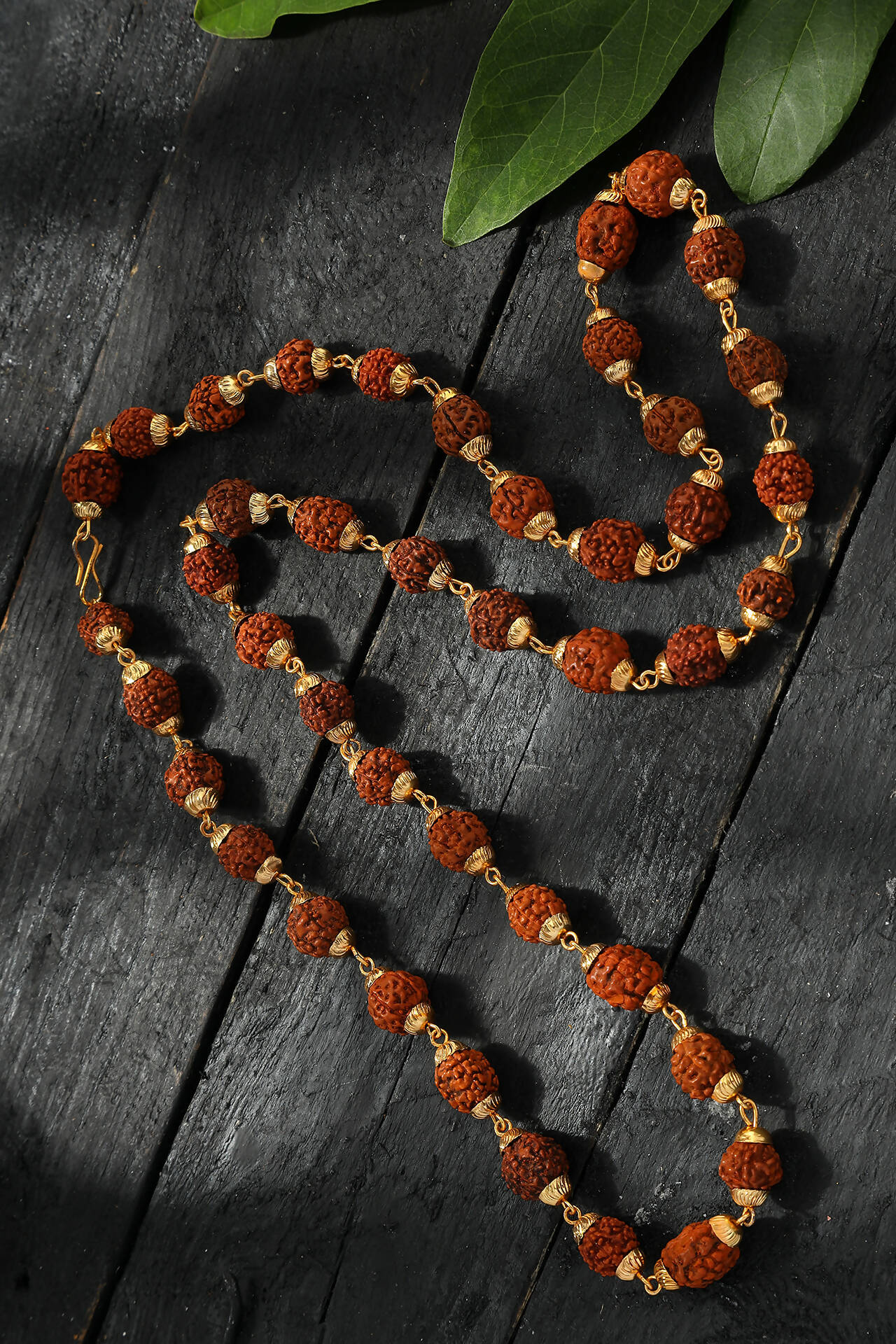 Joharkamal Gold-Polished long Rudraksha mala necklace in a traditional temple jewelry style