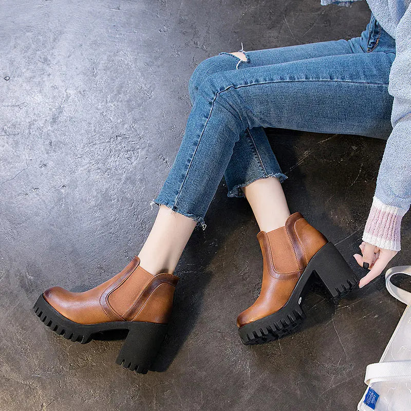 British Casual High Heels for Women with Thick Heel