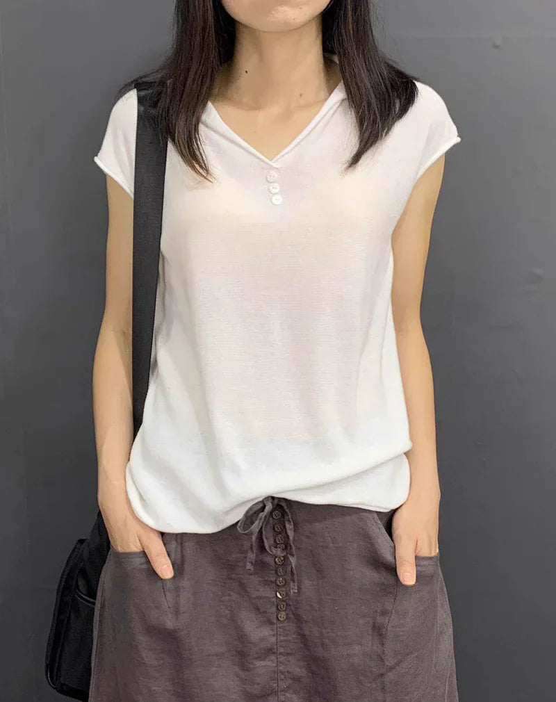 Women's V-Neck Short Sleeve Knit Top Casual Relaxed Fit Shirt - Image 3