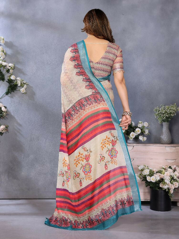 Cream Handloom Linen Cotton Saree for Everyday Elegance