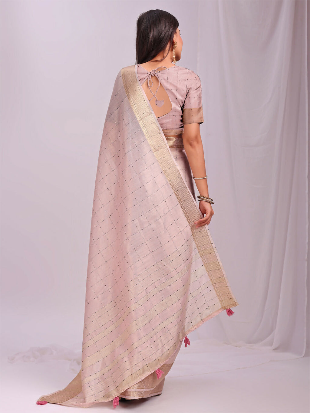 Peach Organza Saree with Matching Blouse Piece