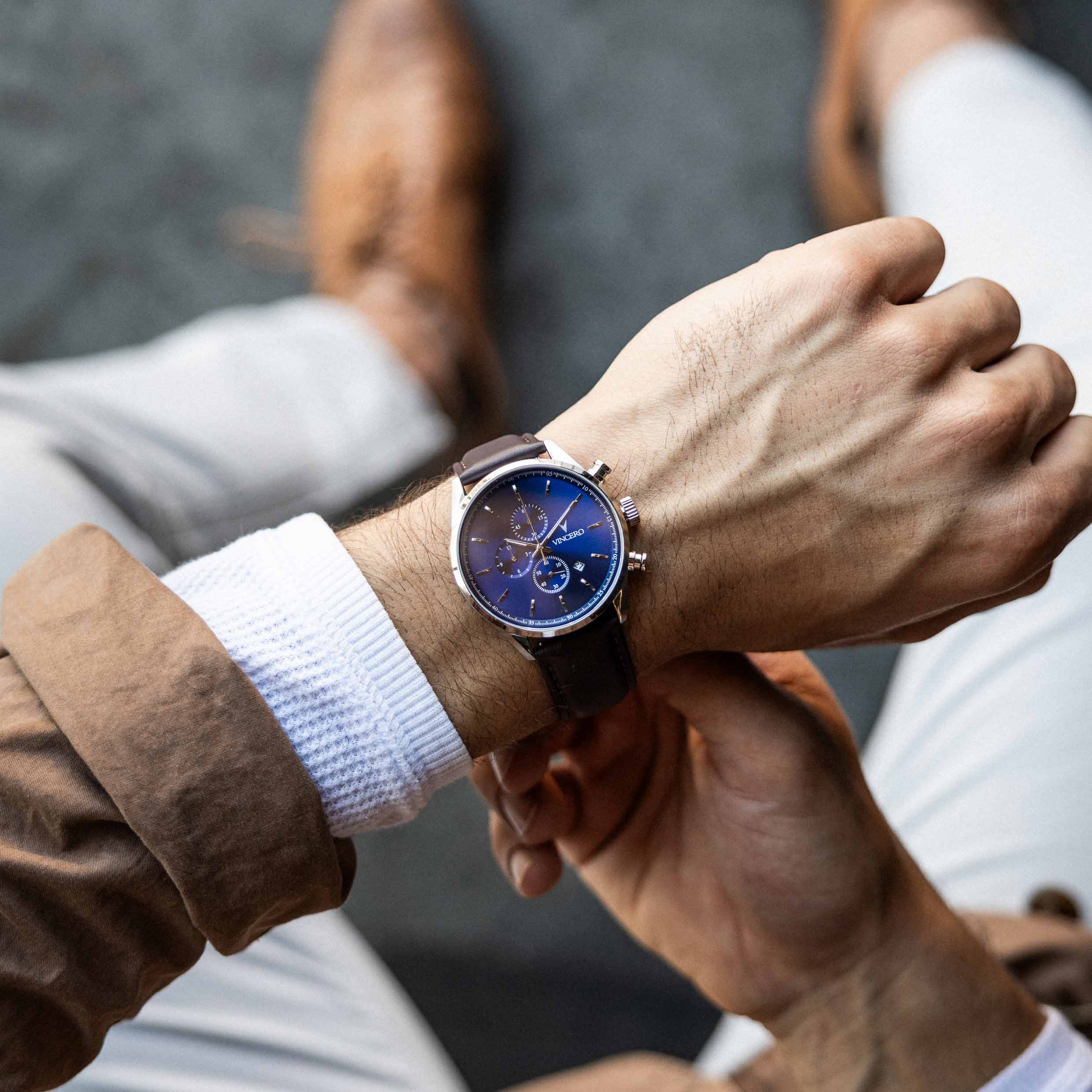 The Chrono S2 Watch in Blue and Brown - Versatile Stainless Steel