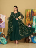 Elegant Bottle Green Georgette Anarkali Kurta set with intricate embroidery and dupatta
