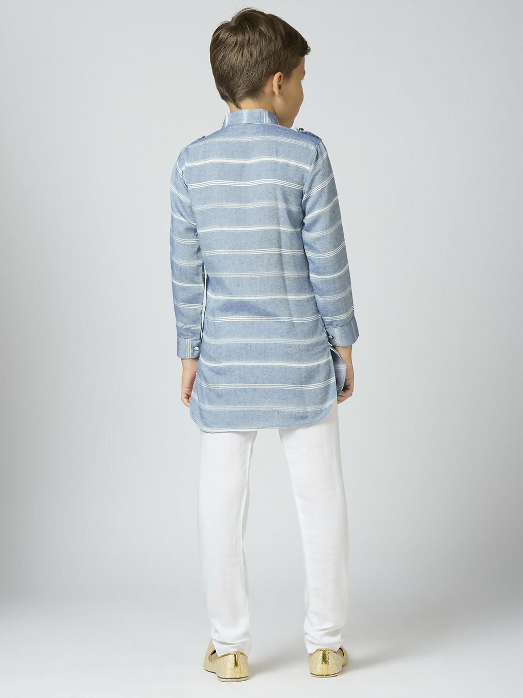 Joban Fashion Kids Island Full Sleeves Cotton Kurta and Pyjama Set with Strip - Blue