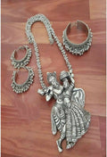 Radha Kishan silver-plated oxidised long necklace set for women