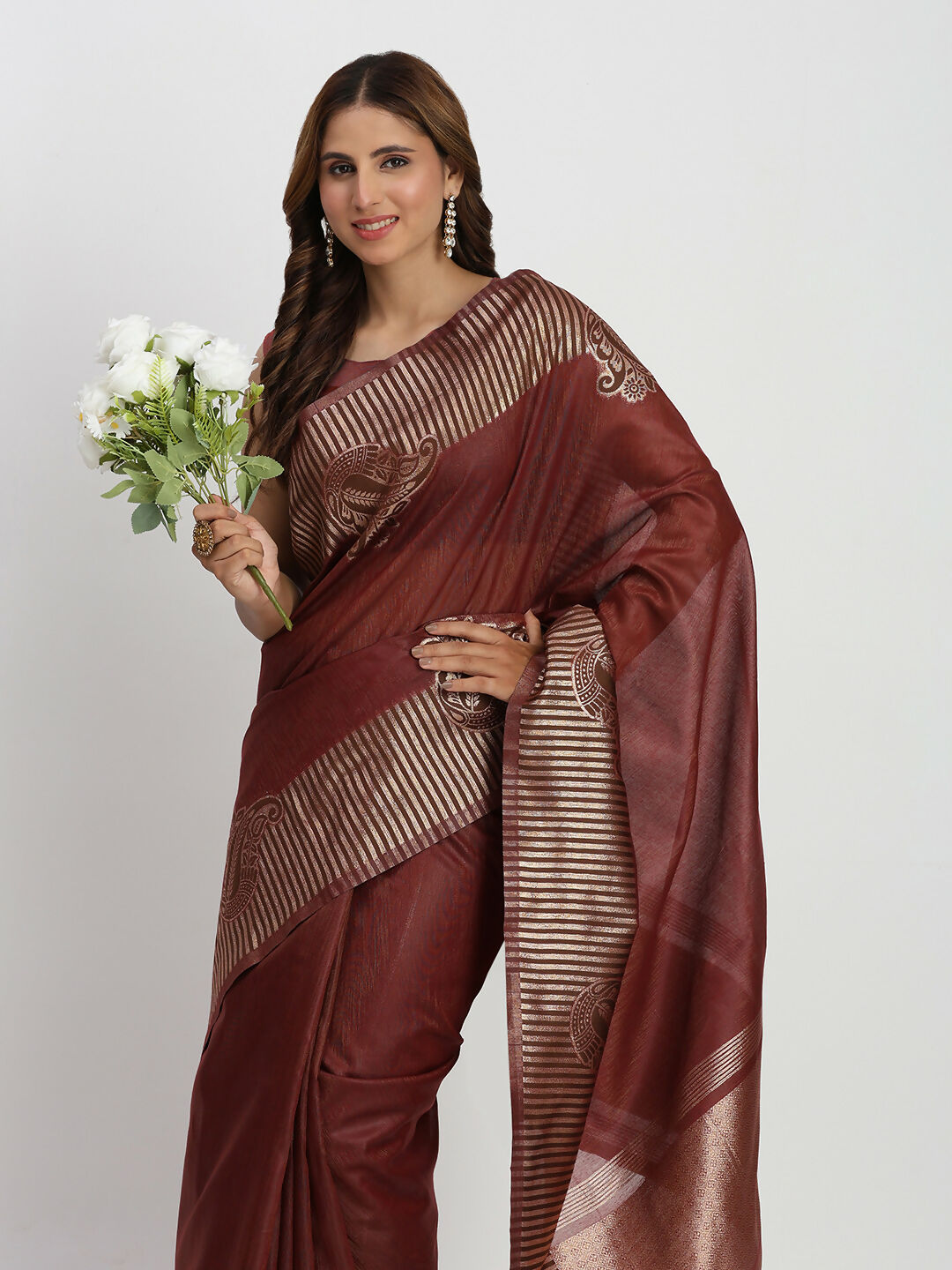 Maroon Linen Cotton Saree with Matching Blouse