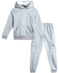 Quad Seven Little Boys Fleece Jogger Set - 2 Piece Basic Solid Pullover Hoodie and Cargo Jogger Sweatpants (Size: 2T-7) Size 2T Heather Grey
