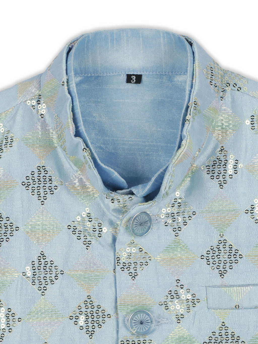 Kids Sky Blue Kurta Pyjama Set with Tikli Nehru Jacket