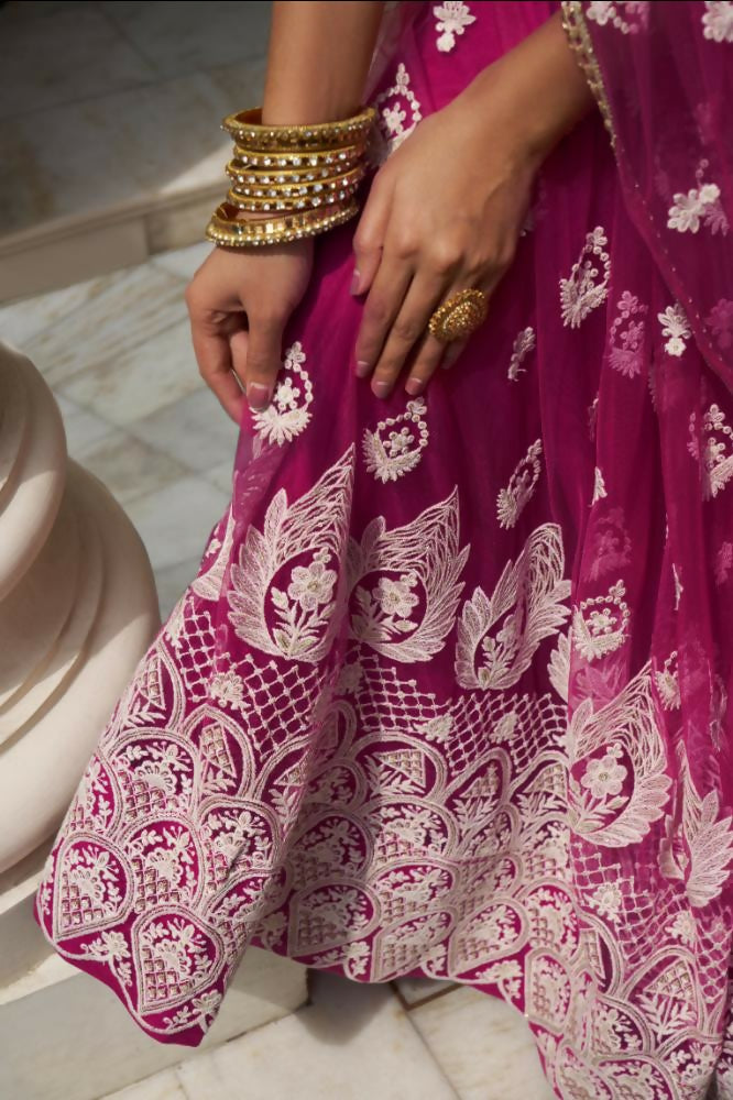 Dark Pink Butterfly Net Lehenga Choli with Sequence Embroidery