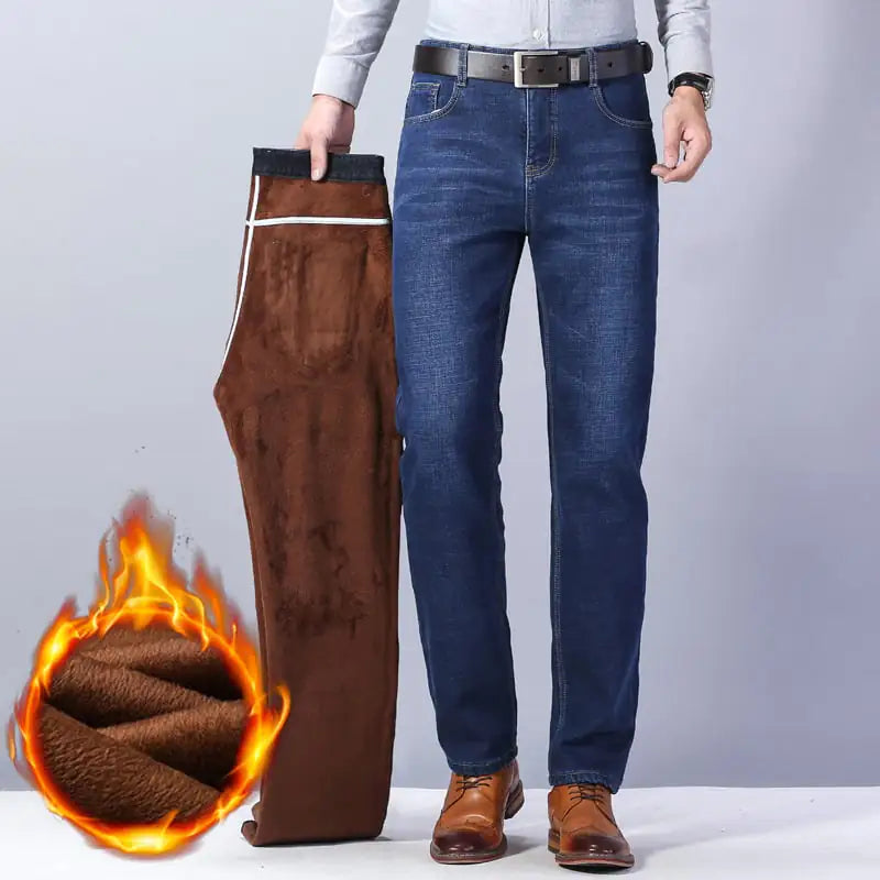 Warm Oversized Slim Straight Winter Fleece Pants for Men