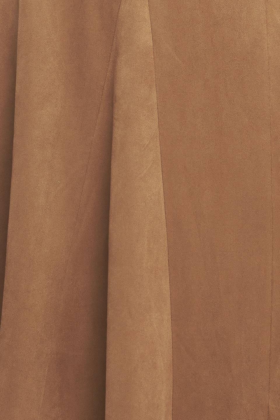 Tan Faux Suede A-Line Midi Skirt with Back Zipper
