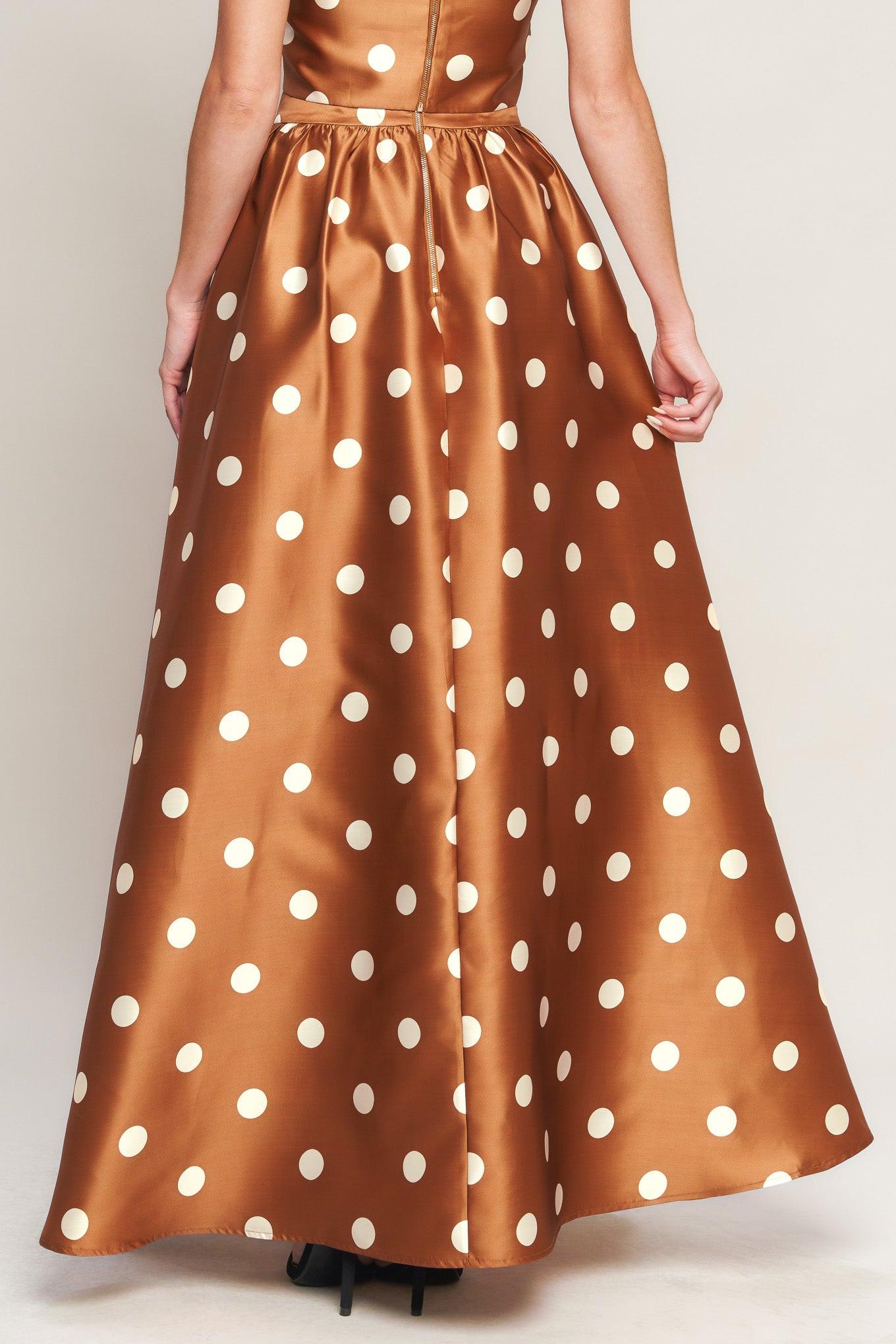 Polka Dot Woven Full Maxi Skirt in Brown - Image 2