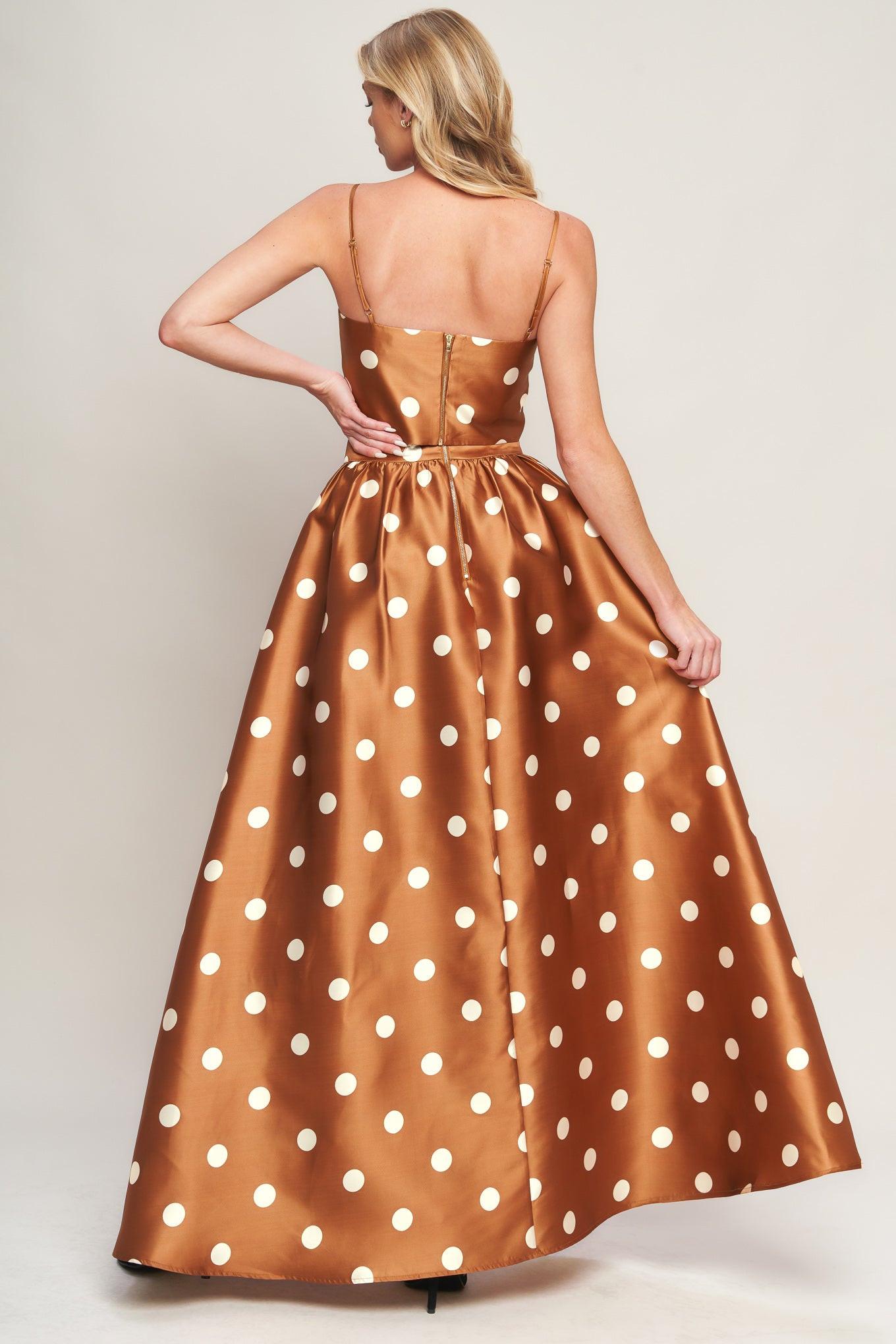 Polka Dot Woven Full Maxi Skirt in Brown - Image 5