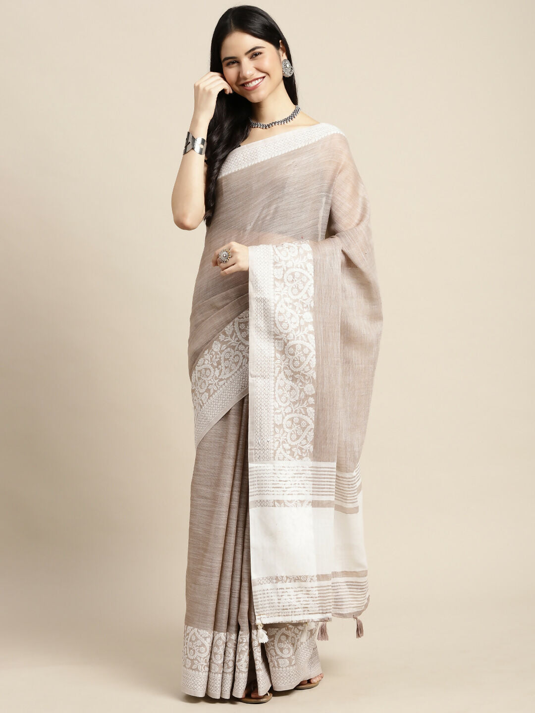 Shree Shyam Fashion Linen Beige Saree