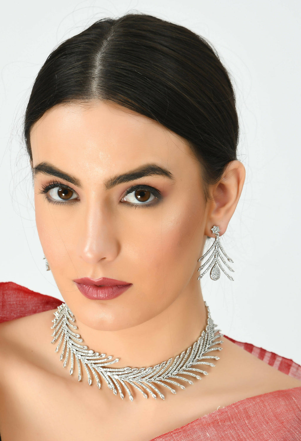 Silver-Plated American Diamond White Choker Necklace Set