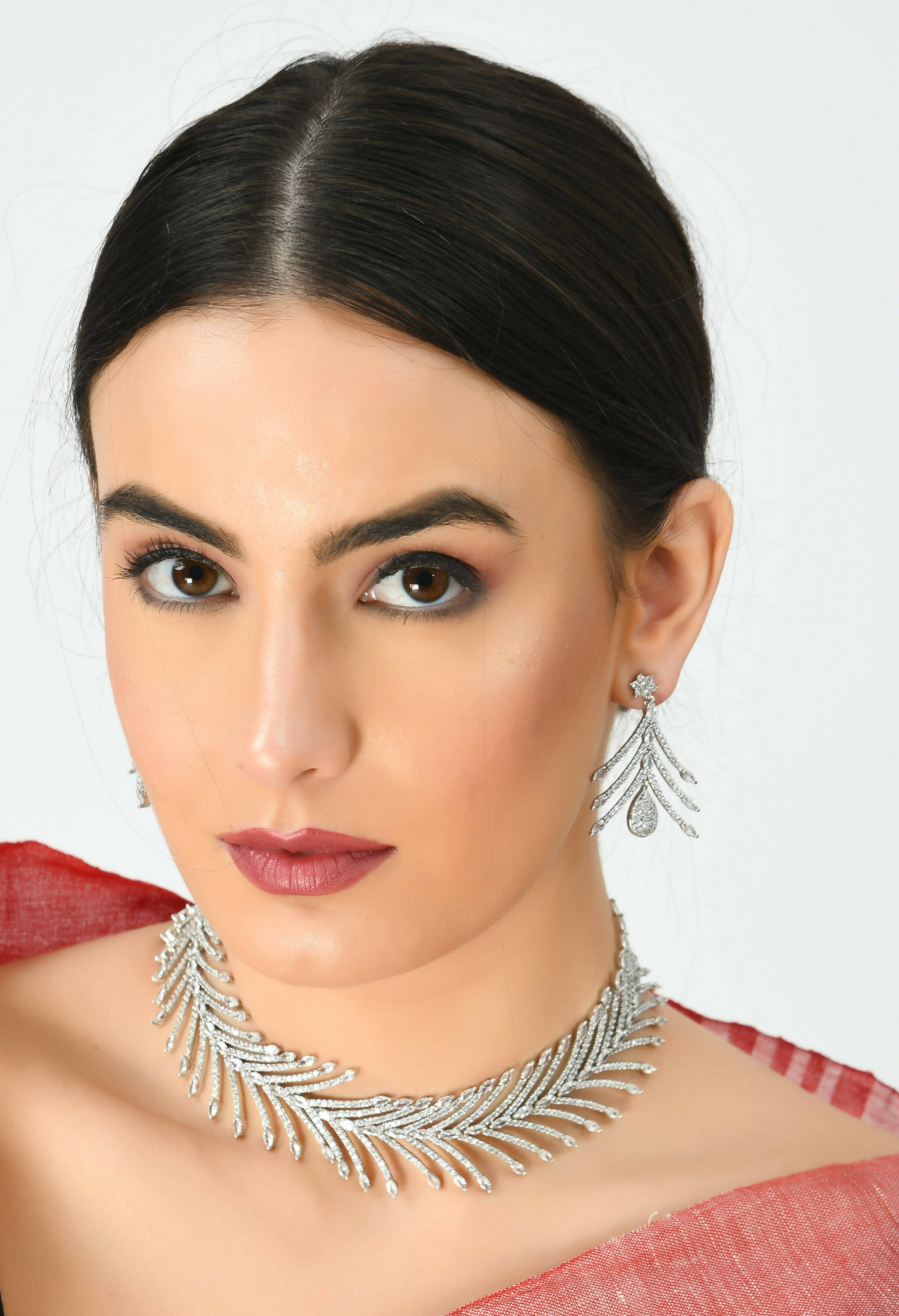 Silver-Plated American Diamond White Choker Necklace Set