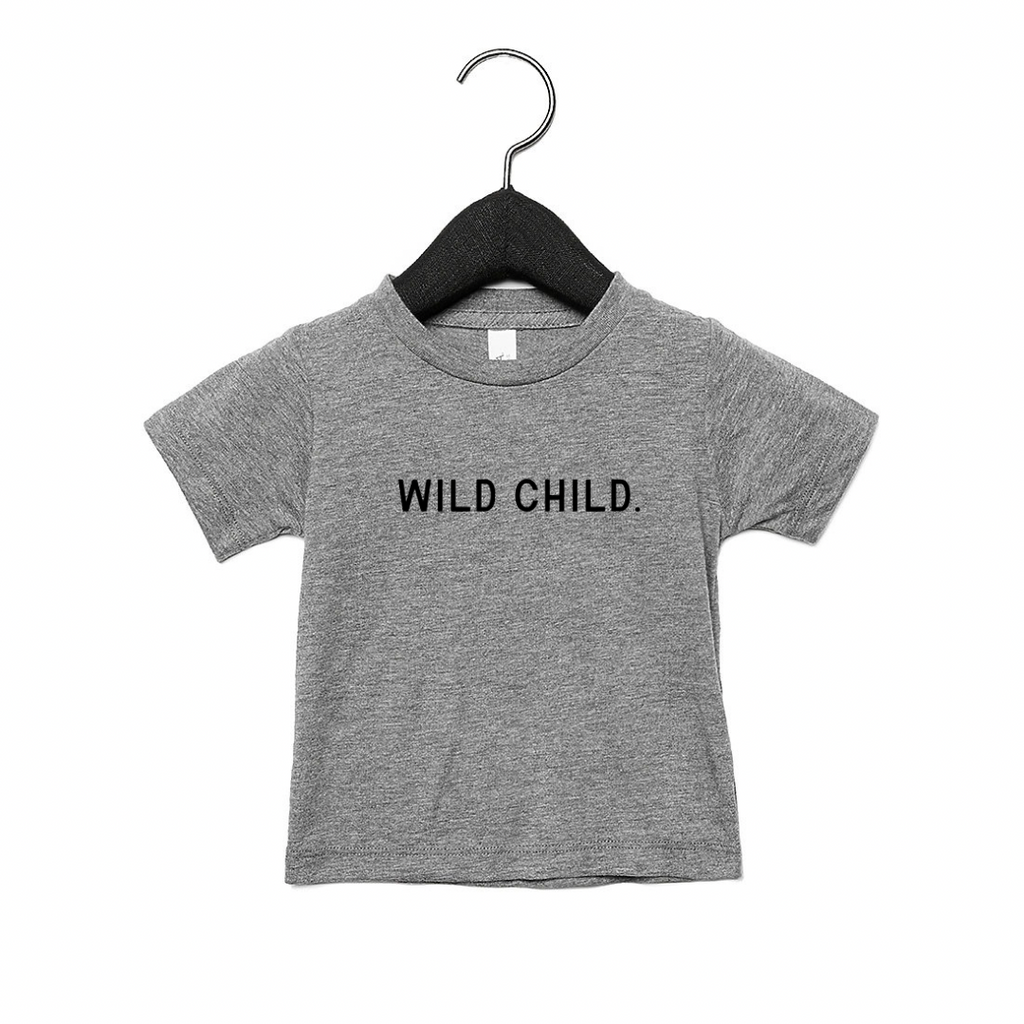 Minimalist 'Wild Child' graphic tee for kids available in neutral colors