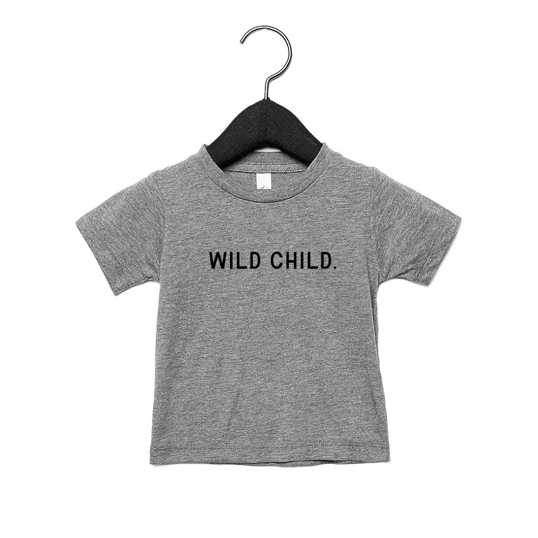 Minimalist 'Wild Child' graphic tee for kids available in neutral colors
