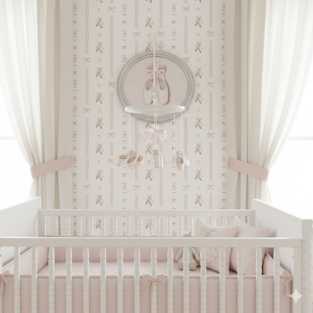 Anna removable wallpaper featuring a romantic cream and pale-pink pattern for a nursery