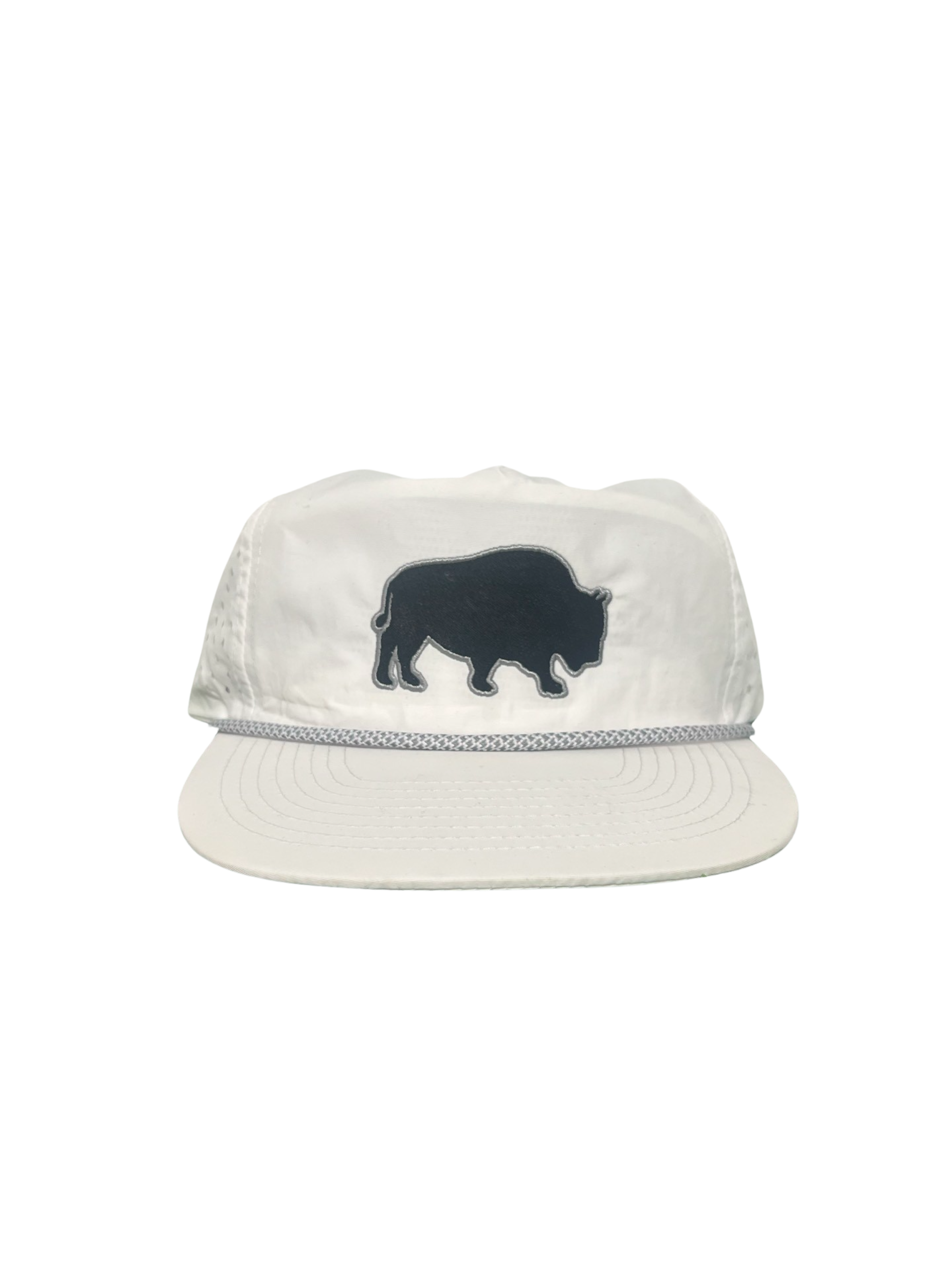 90s retro-style coaching hat in white and grey solid color polyester fabric