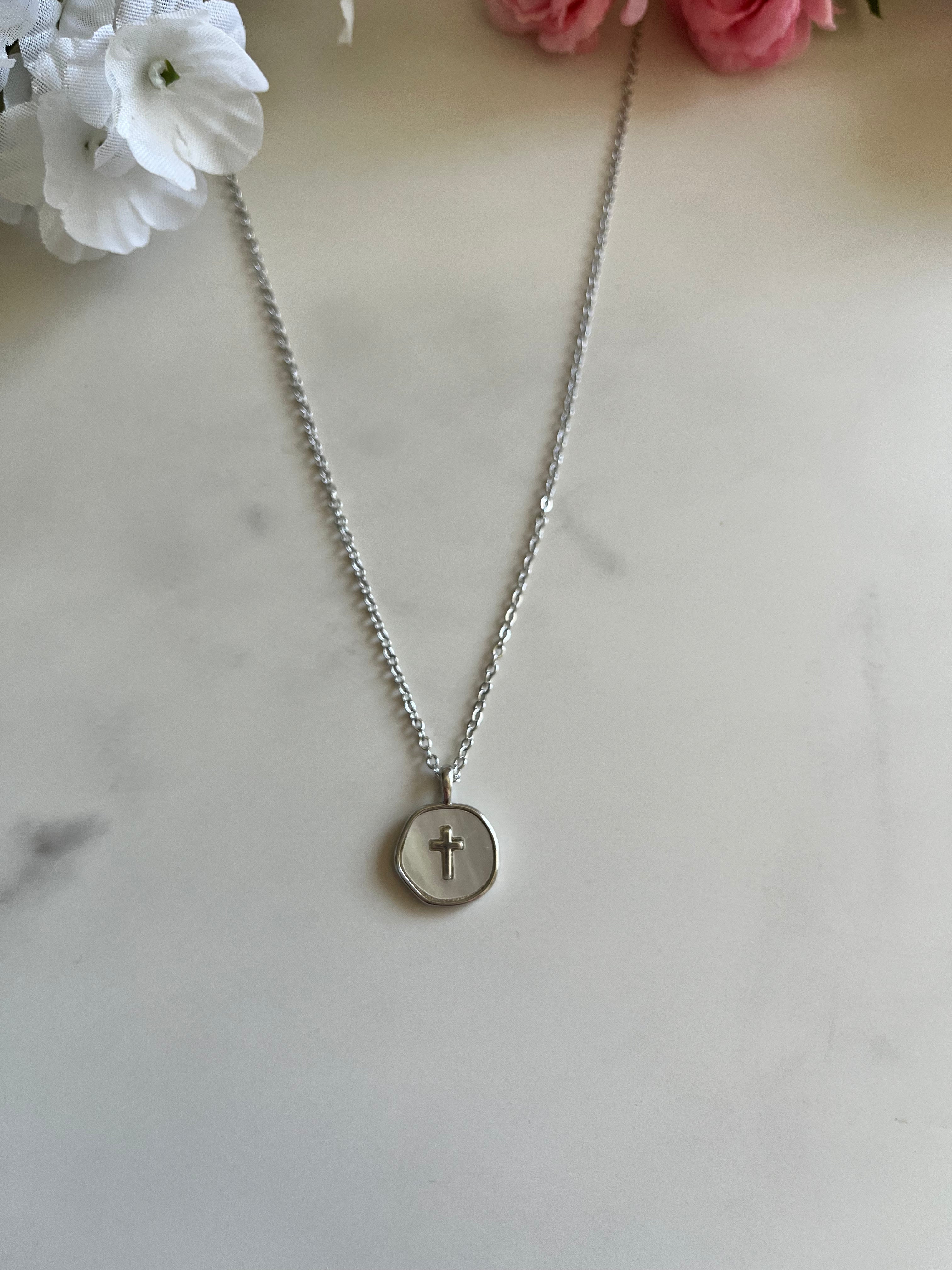 Silver Necklace Pearl Cross Pendant - Hypoallergenic and Timeless
