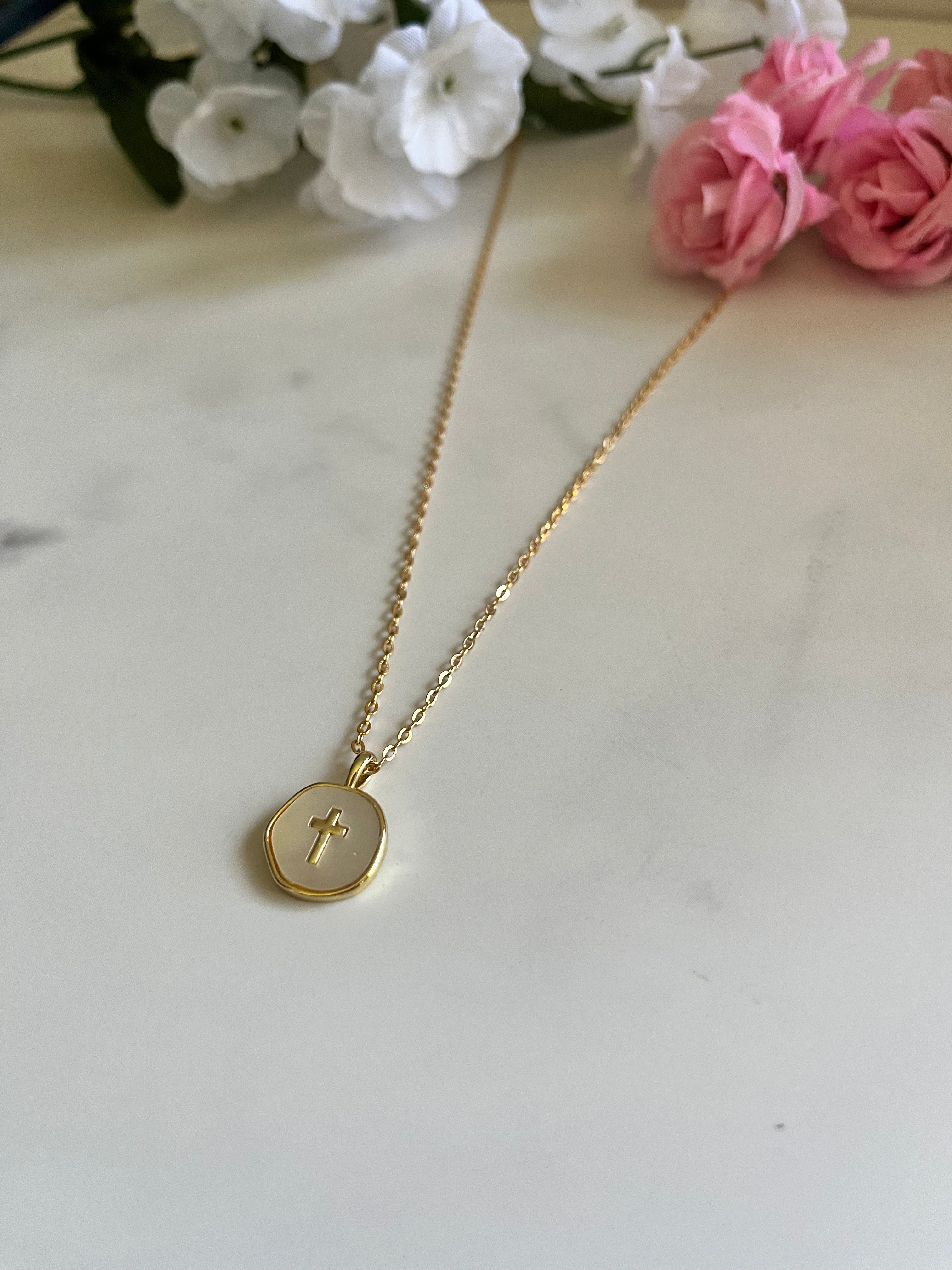 Gold Necklace with Pearl Cross