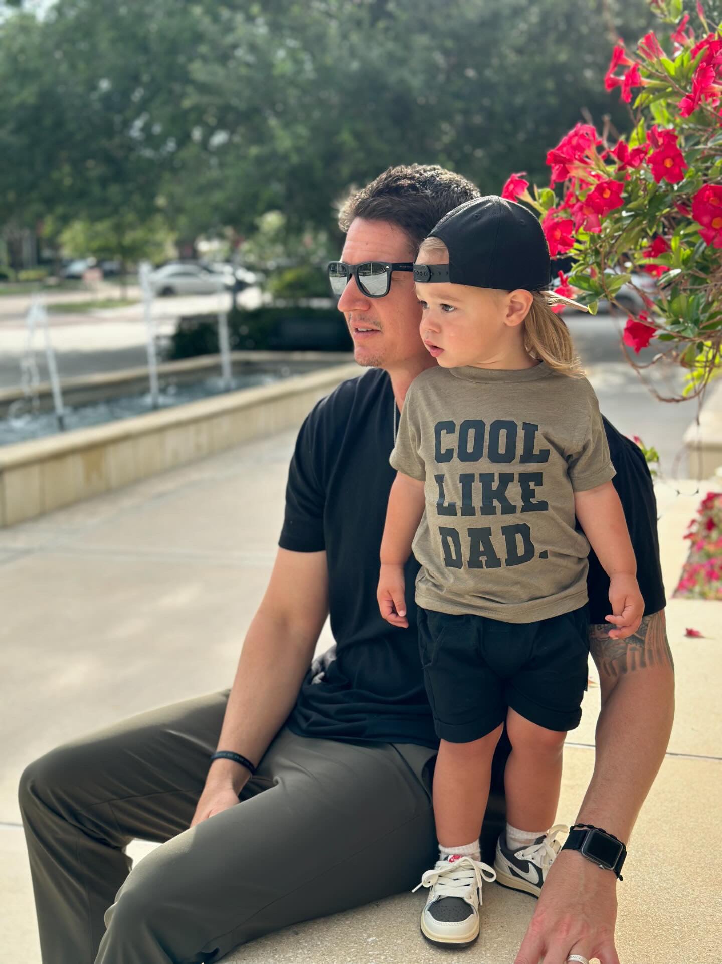 Cool Like Dad black graphic on green crew neck t-shirt