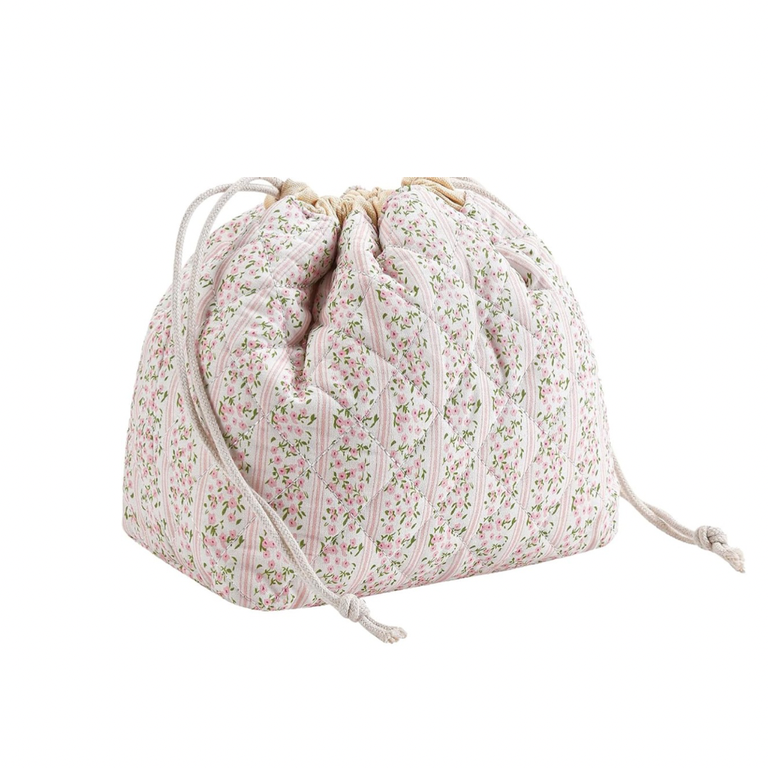 Pink Ditsy Floral Drawstring Pouch