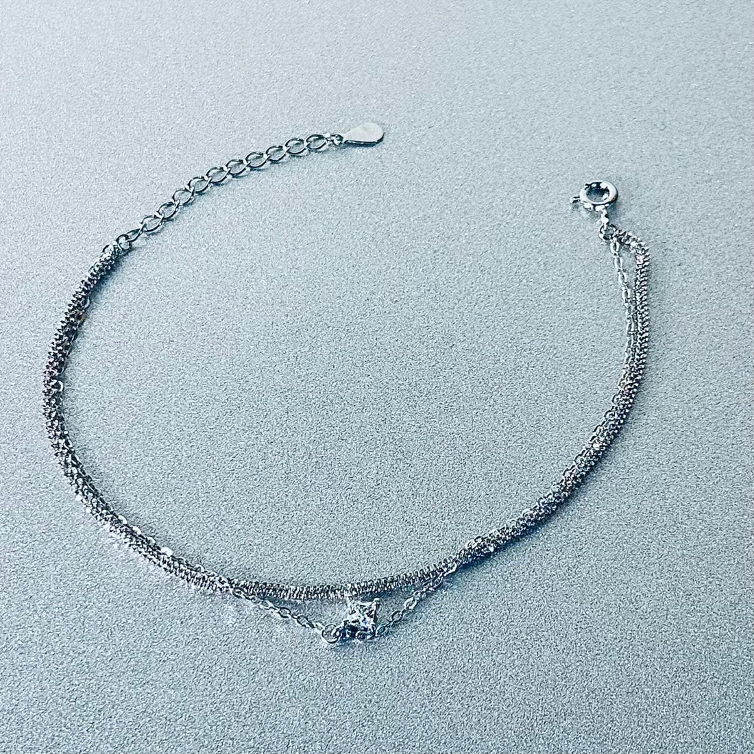 Dainty Dual-Layer 925 Sterling Silver Bracelet – Hypoallergenic Everyday Elegance with Pavé & CZ Charm