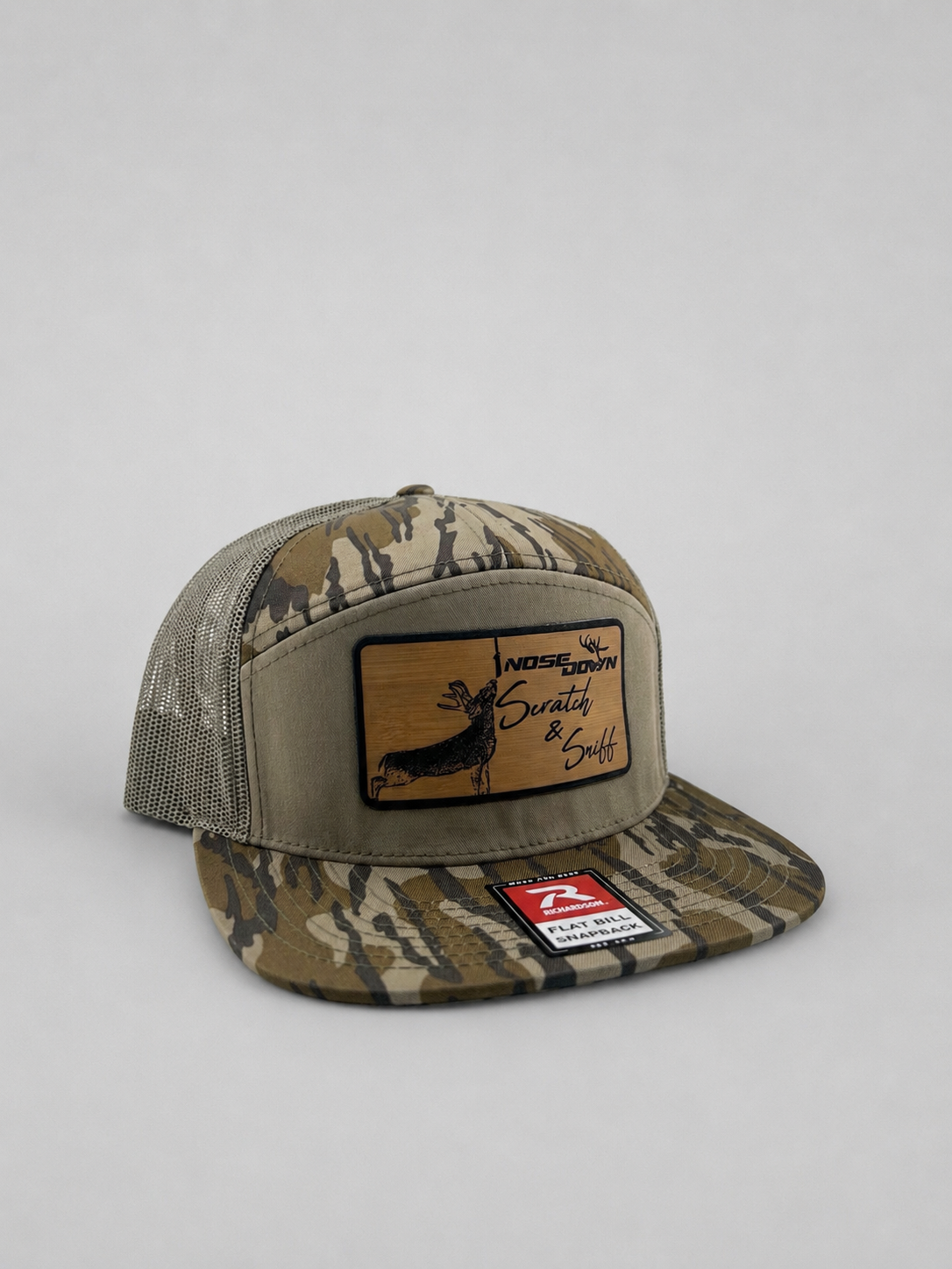 Scratch and Sniff 7 Panel Camo Snapback Hat Outdoor Hunting Cap