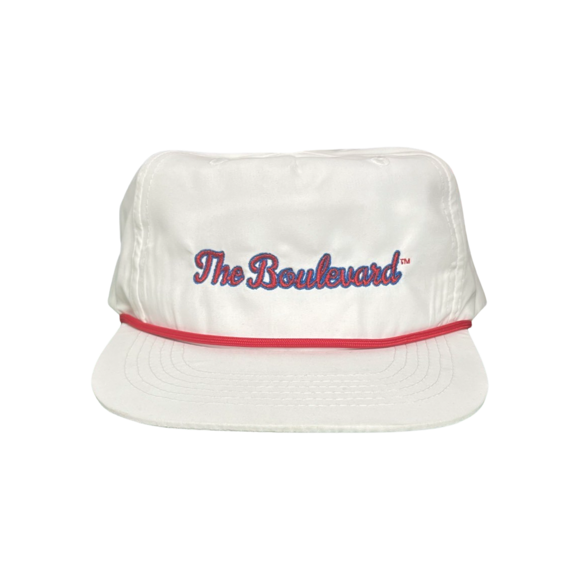 SMU The Boulevard white cap with red rope accent and embroidery