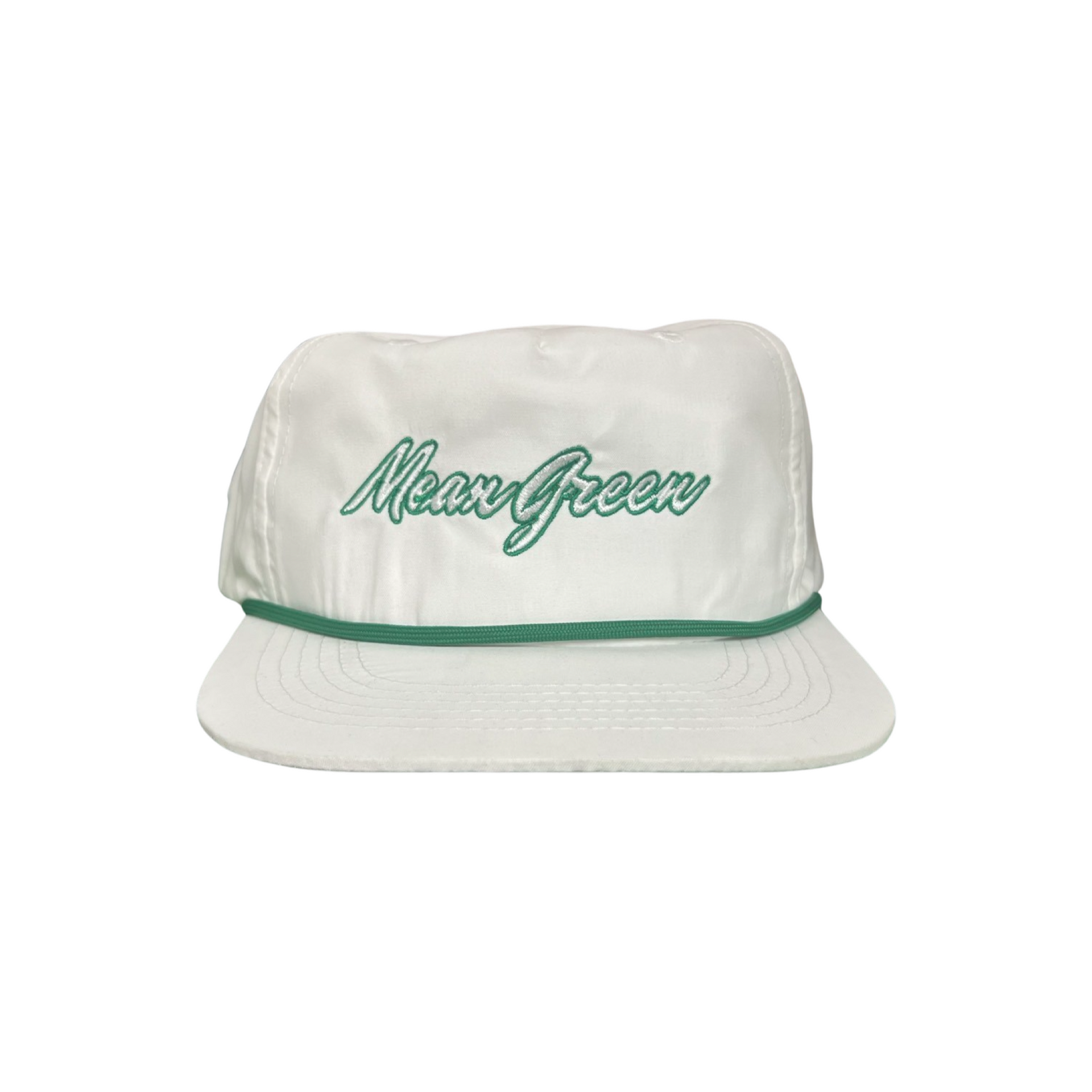 UNT Mean Green cursive script rope hat with snapback closure