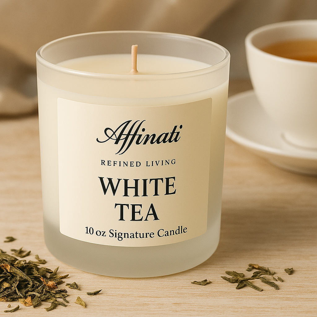 White Tea Signature Candle 10 oz Frosted Glass Scented Soy Blend - Image 2