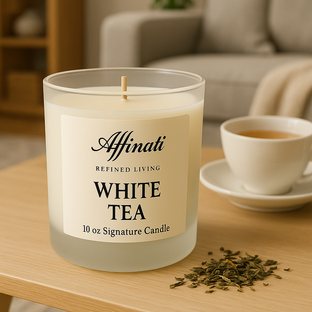 White Tea Signature Candle 10 oz Frosted Glass Scented Soy Blend - Image 3
