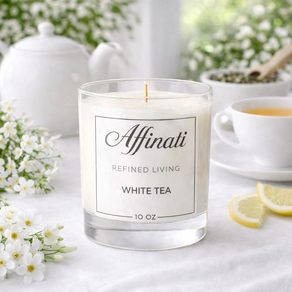White Tea Original Scented Soy Wax Candle in Clear Glass 10 oz - Image 2