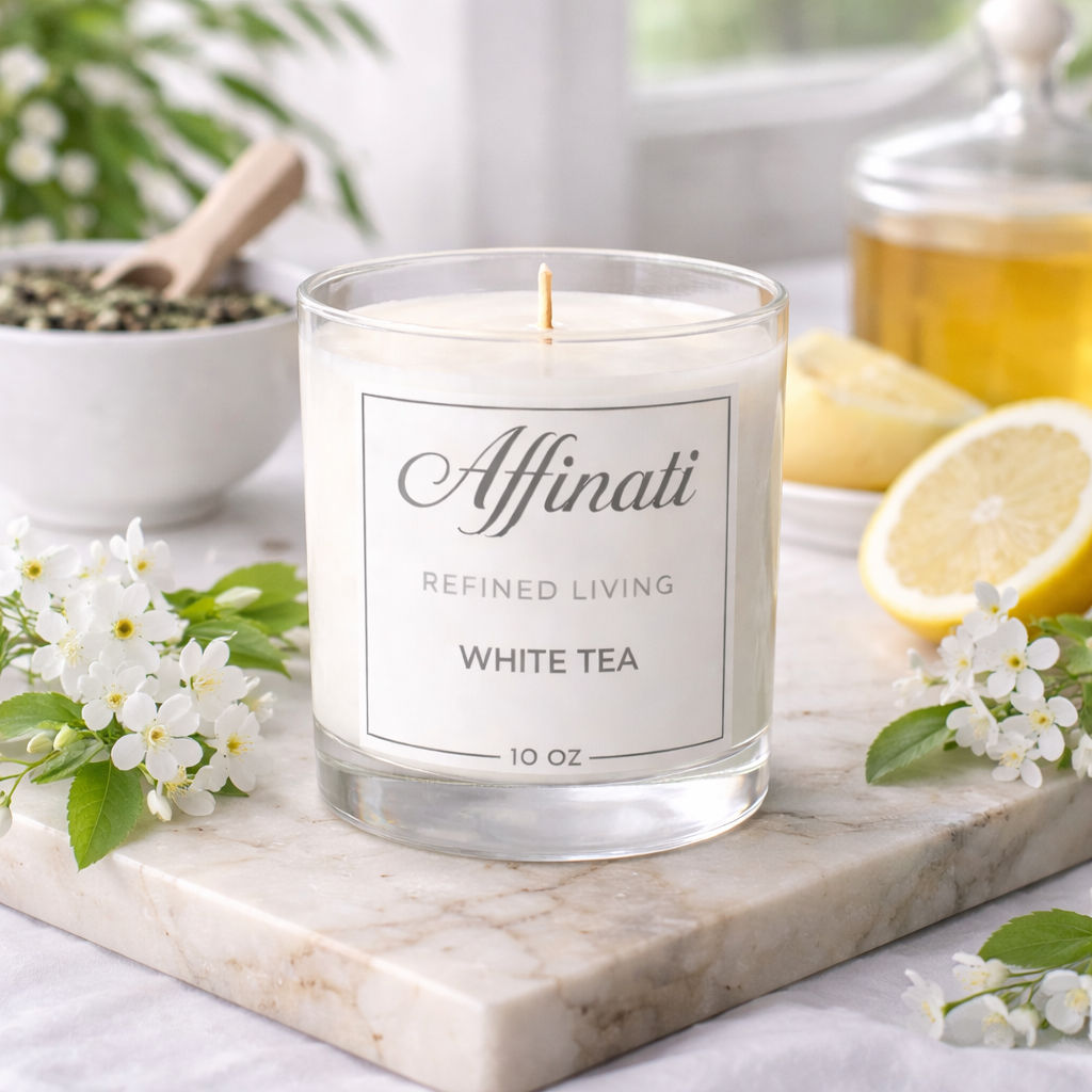 White Tea Original Scented Soy Wax Candle in Clear Glass 10 oz - Image 3