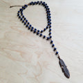 Blue Lapis Double Strand Lariat Necklace with Copper Feather 244z