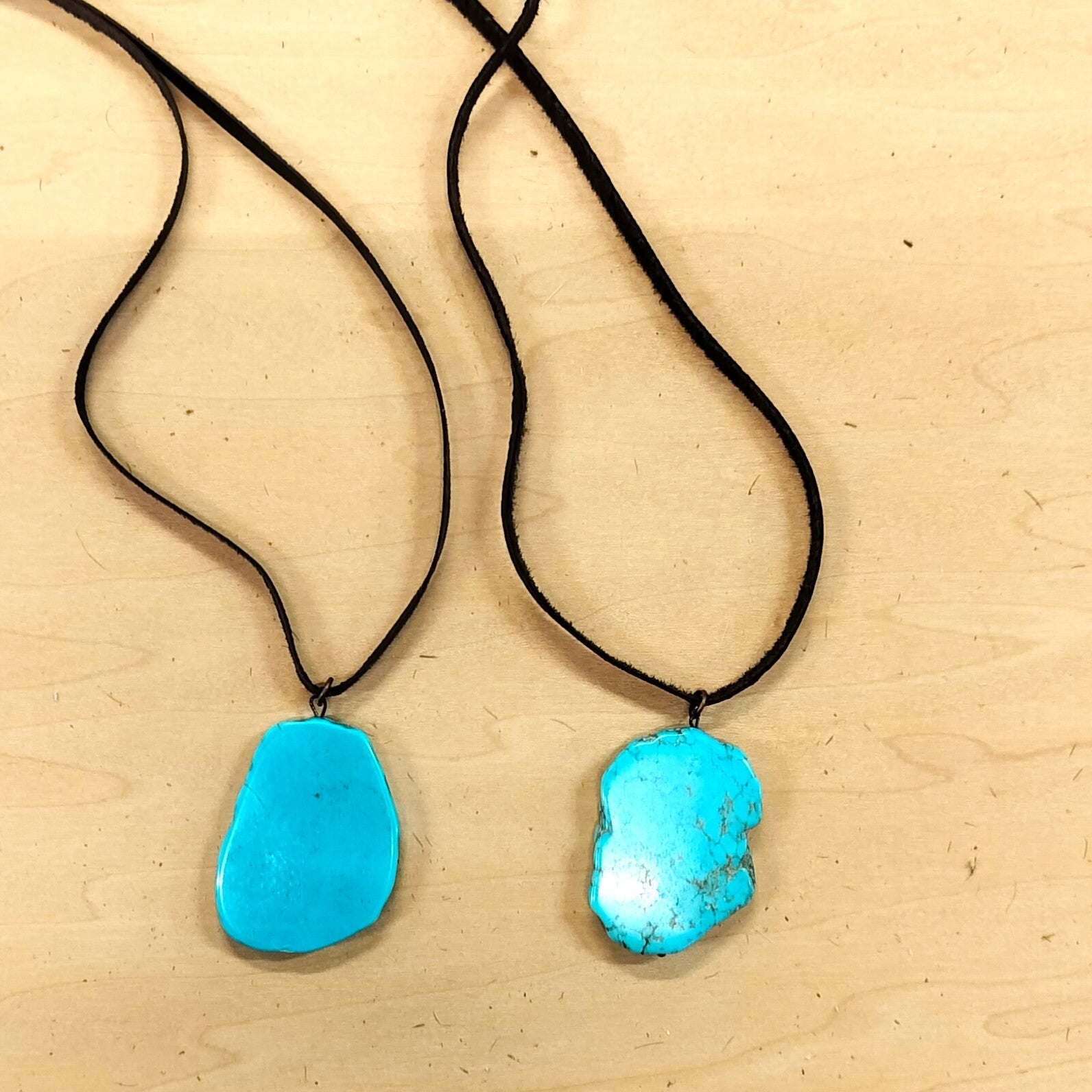 Genuine Turquoise Slab Pendant on Adjustable Leather Cord - Image 7
