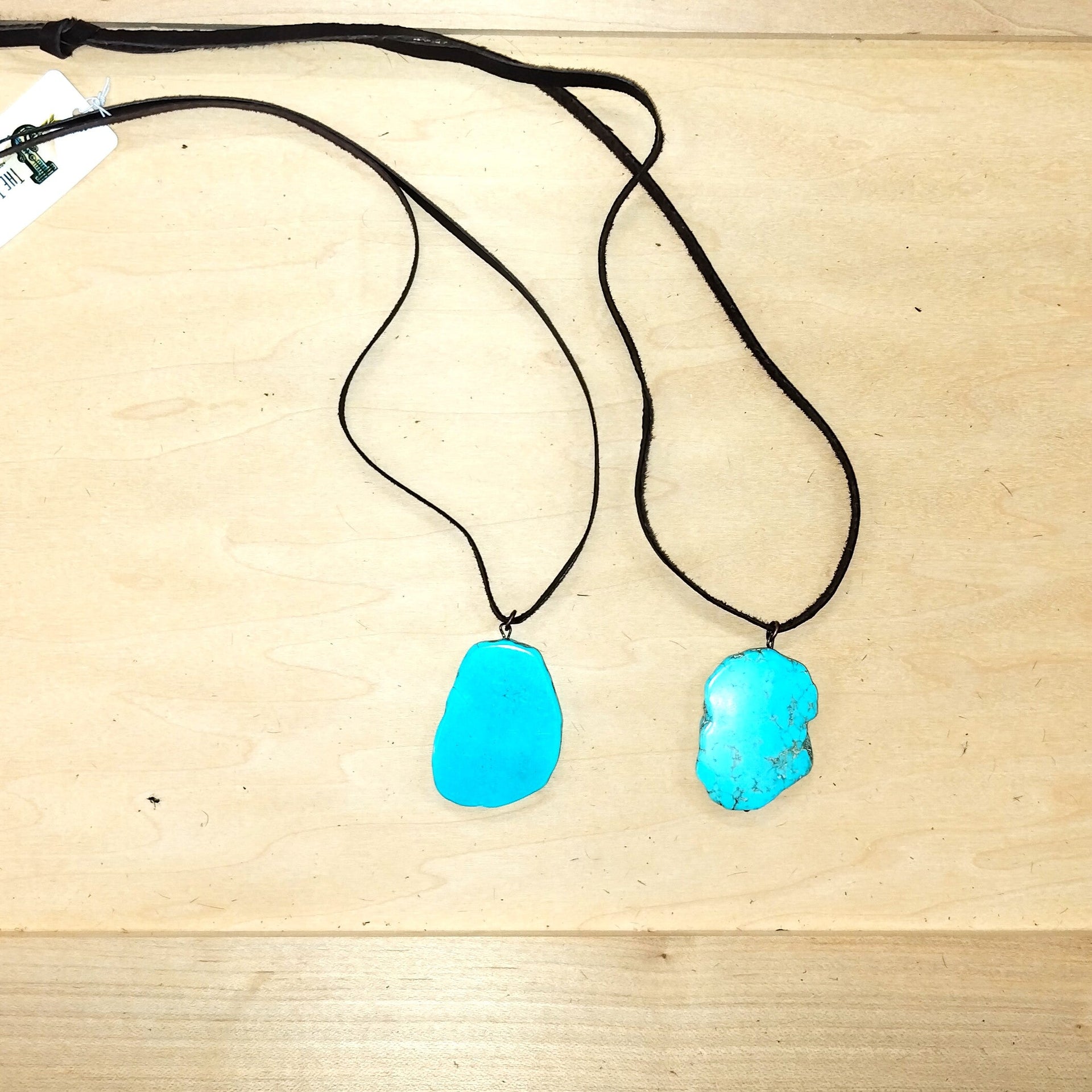 Genuine Turquoise Slab Pendant on Adjustable Leather Cord - Image 8