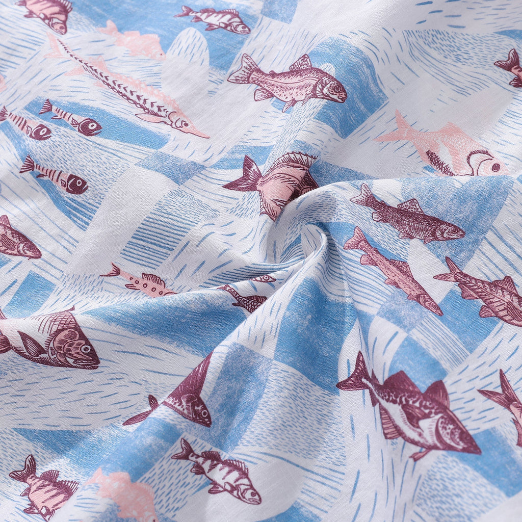 Men's Coral and Fish Print Cotton Hawaiian Shirt Coastal Resort