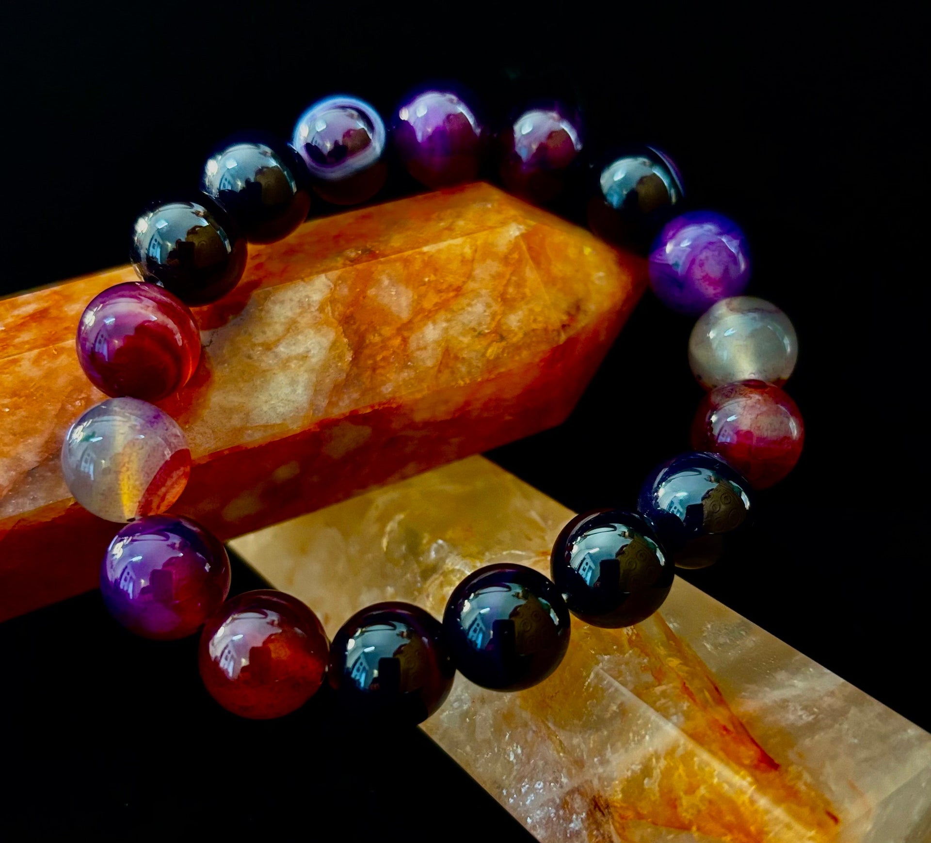 Royal Aura Purple Agate Bracelet – 12mm Reiki-Infused Statement Bracelet (Medium–Large Fit)